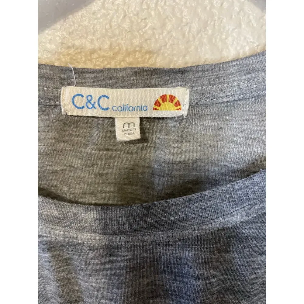 C&C California Heather Gray Palm Tree Cap Sleeve Relaxed Surf Tee Medium - Picture 4 of 9